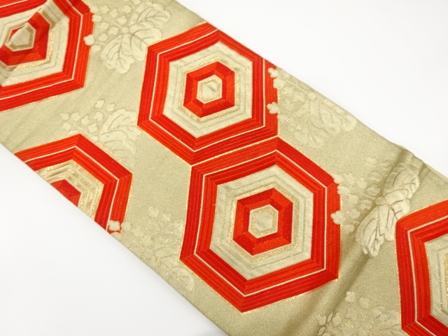 アンティーク　重ね亀甲に桐模様織り出し袋帯（材料）